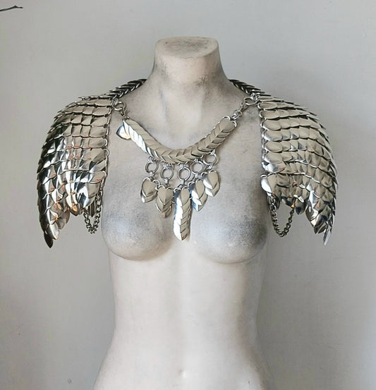 Medieval Renaissance Chainmail Mask Bra With Scalemail Shoulder