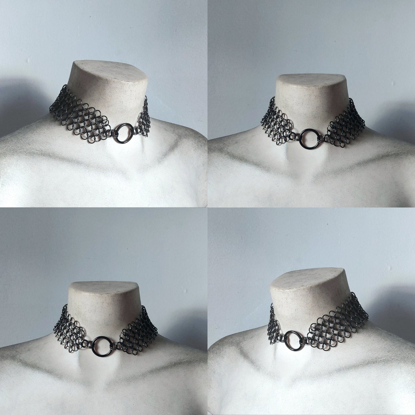 Gunmetal Chainmail Necklace Choker O-ring Larp Fantasywear Collar Amour Metal Jewelry