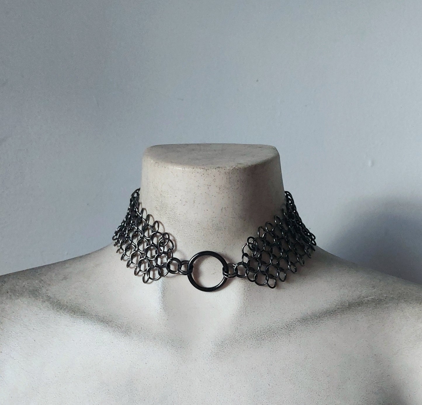 Gunmetal Chainmail Necklace Choker O-ring Larp Fantasywear Collar Amour Metal Jewelry