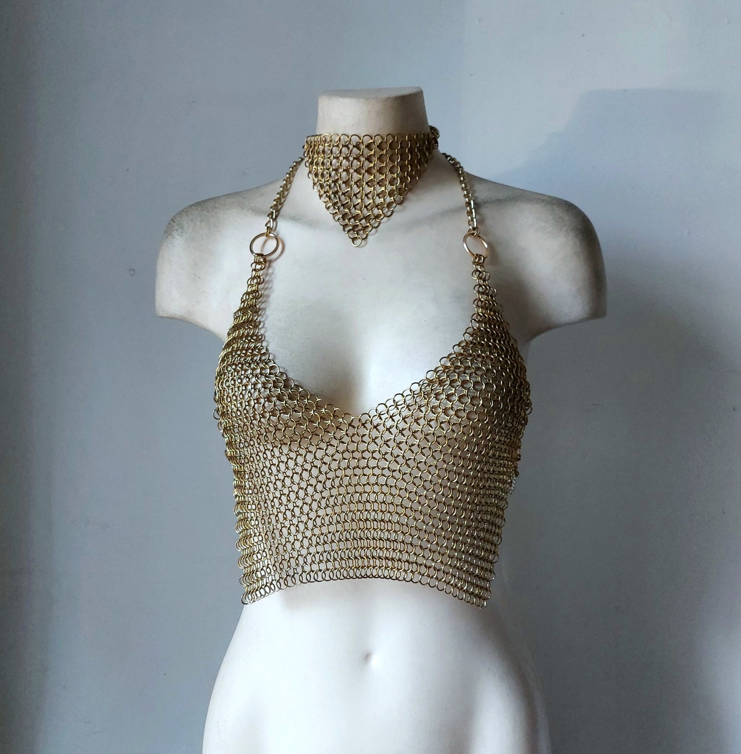 Cropped Brass Halter Top