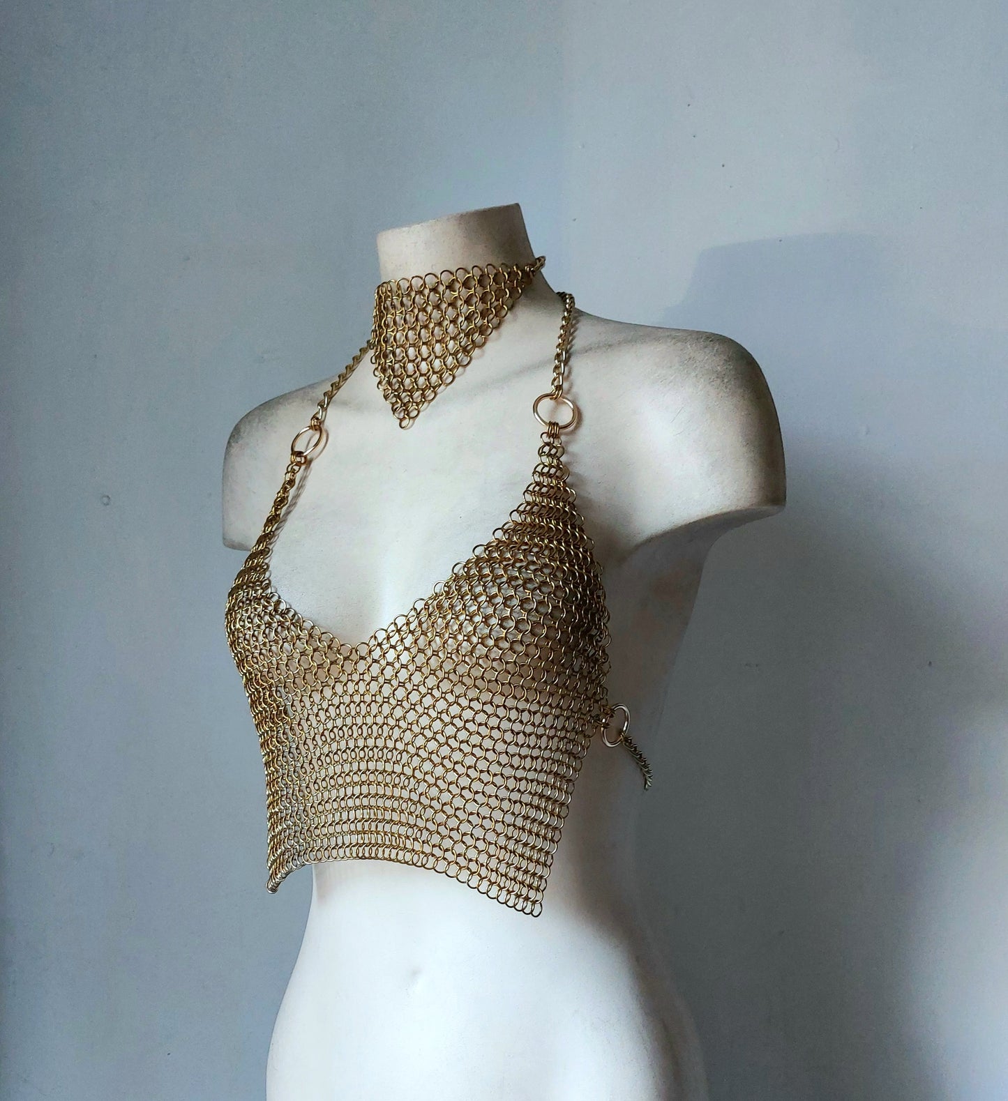 Cropped Brass Halter Top