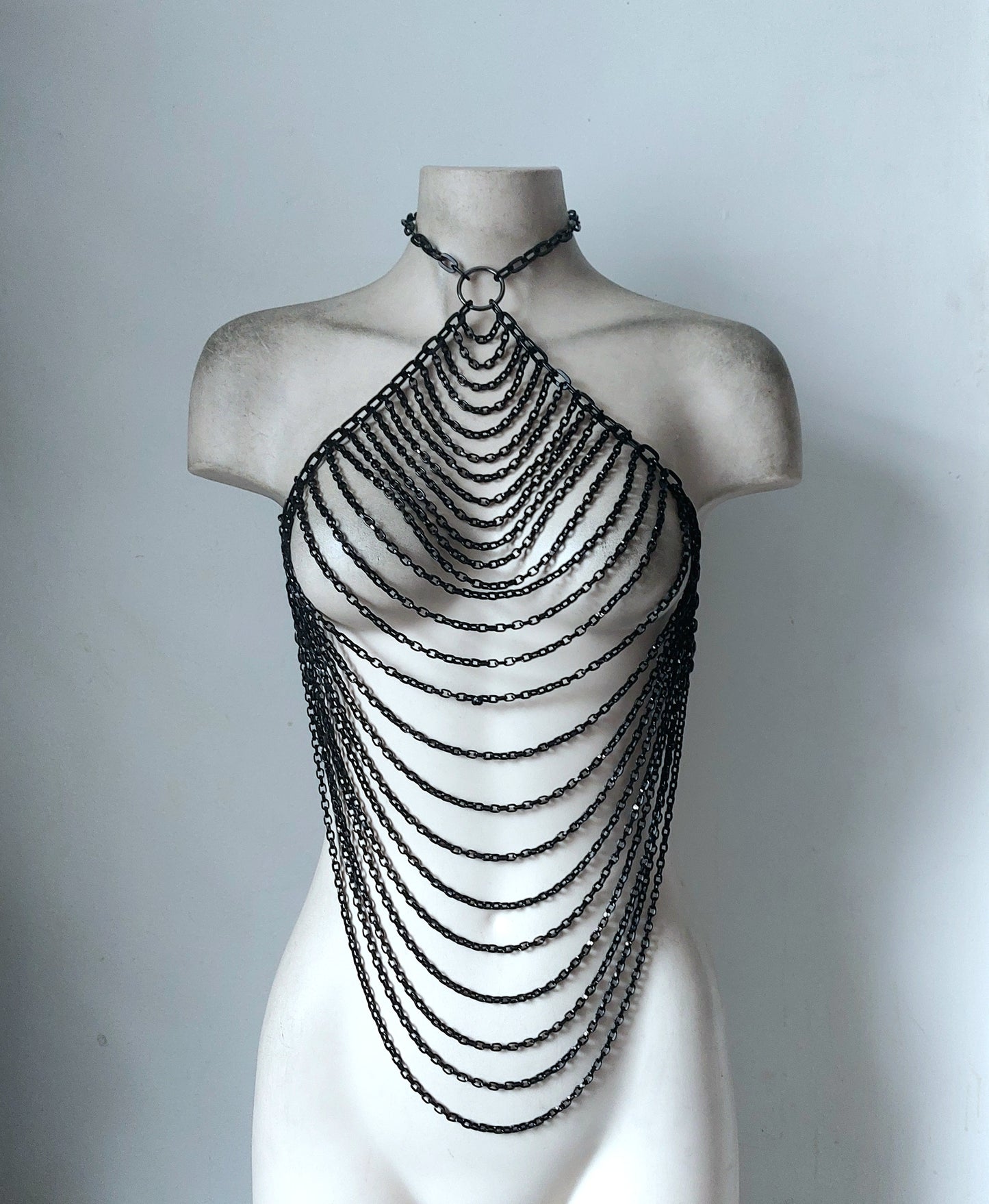 Black Warrior Draped Necklace Chain Harness