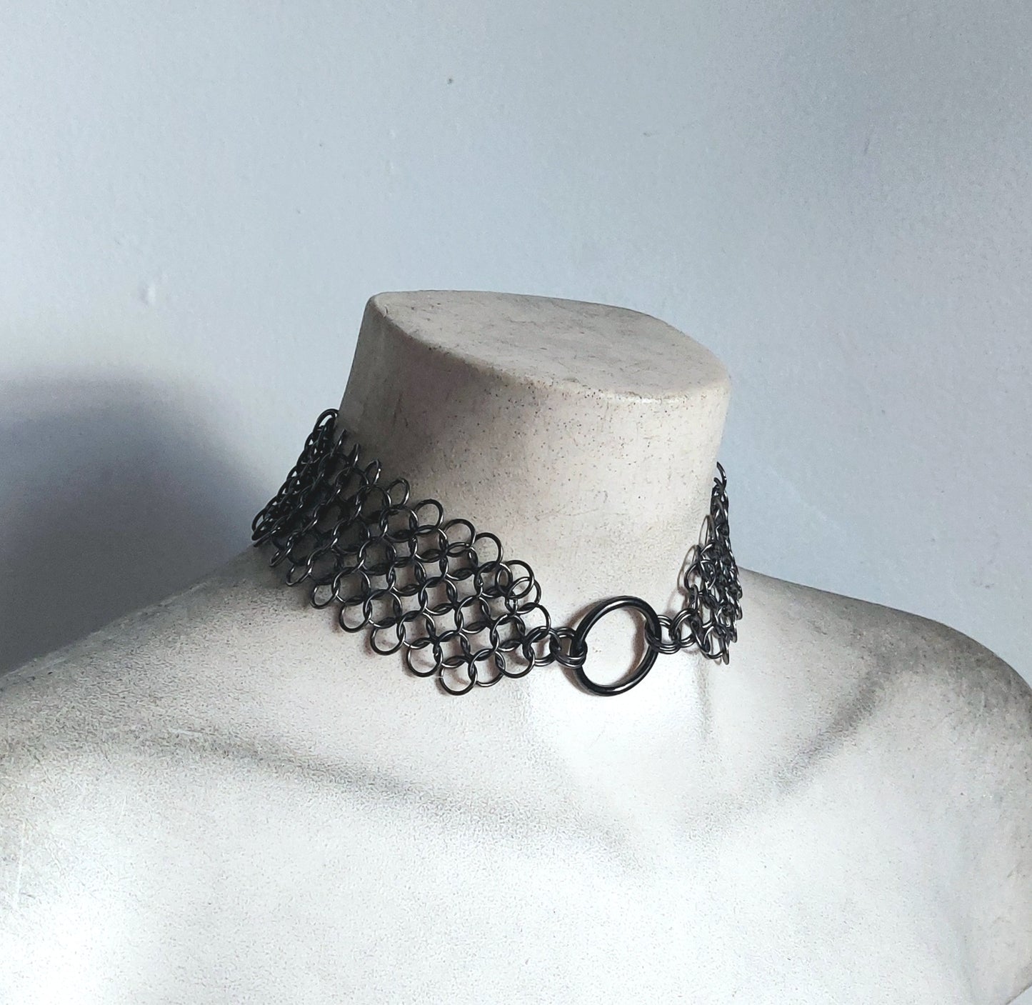 Gunmetal Chainmail Necklace Choker O-ring Larp Fantasywear Collar Amour Metal Jewelry