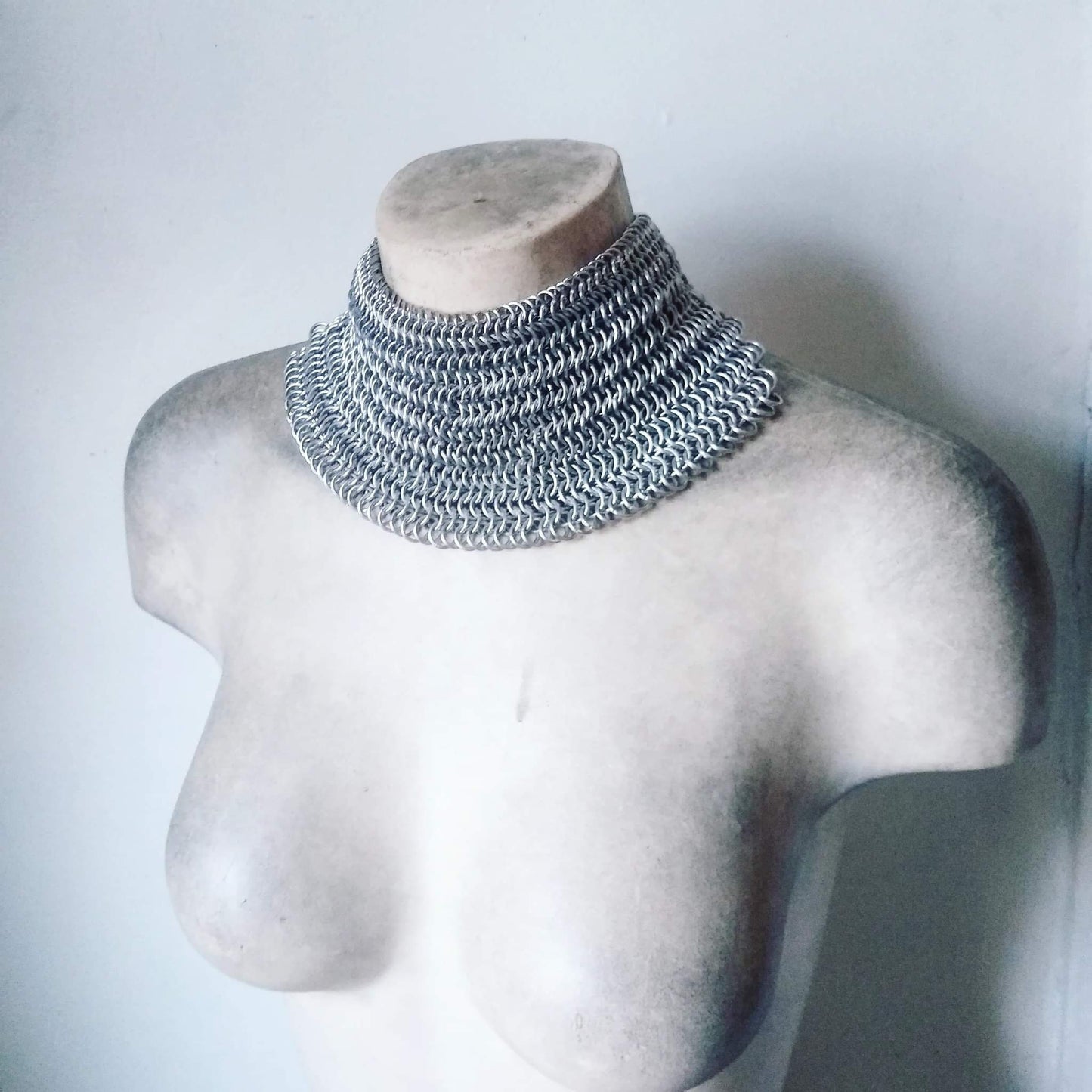 Wide Silver Tone Chainmail Collar Prototype